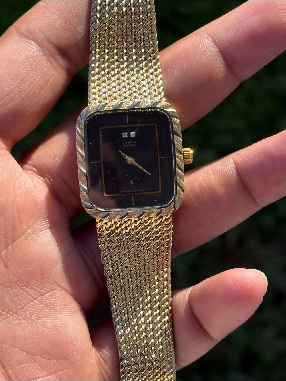 CITIZEN vintage Two Diamond dials Tank Early 1980 Gold Tone(not working )